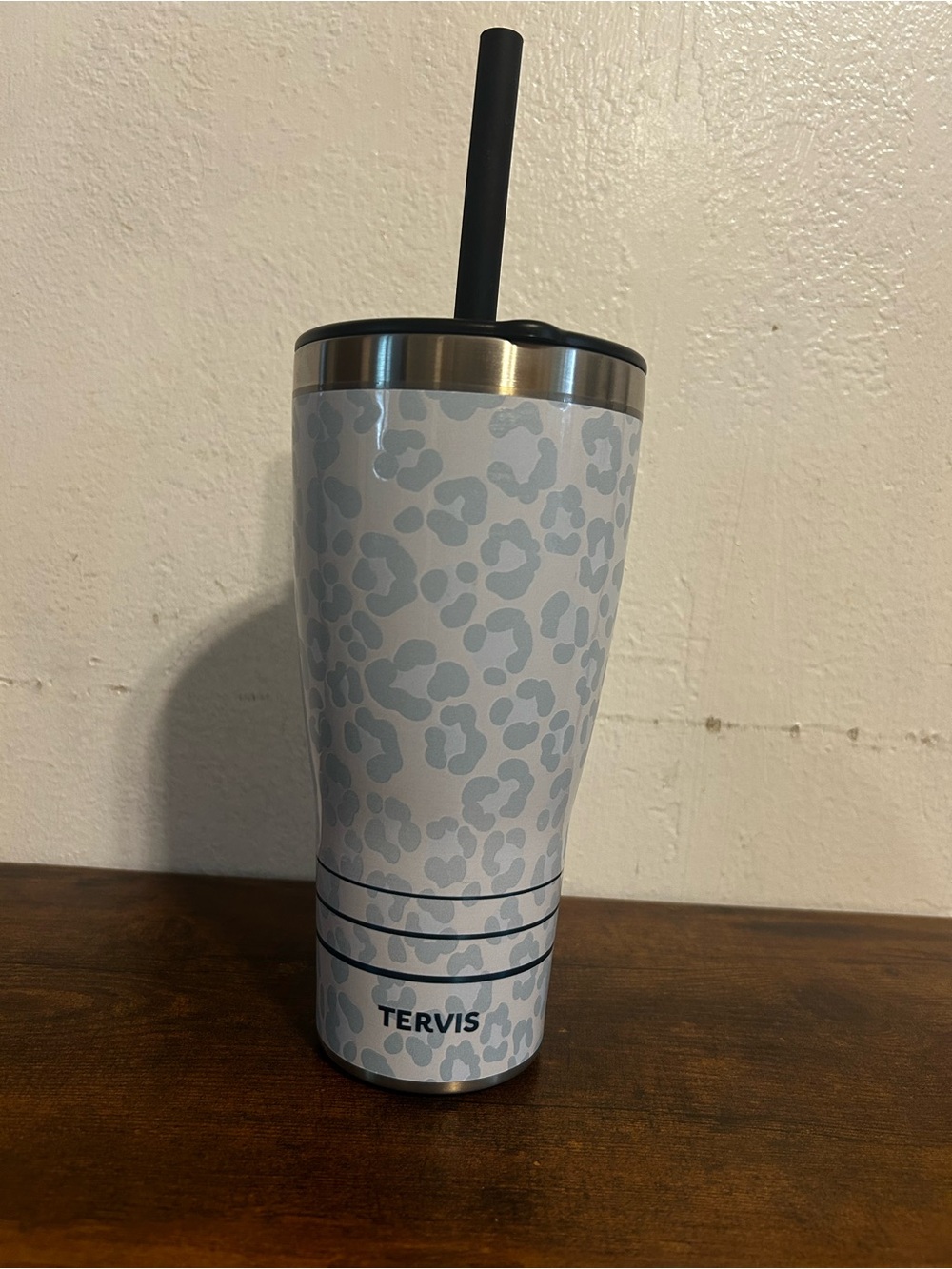 Tervis Tumbler Lapis Blue/Gray Leopard Print Insulated Tumbler with Black Straw